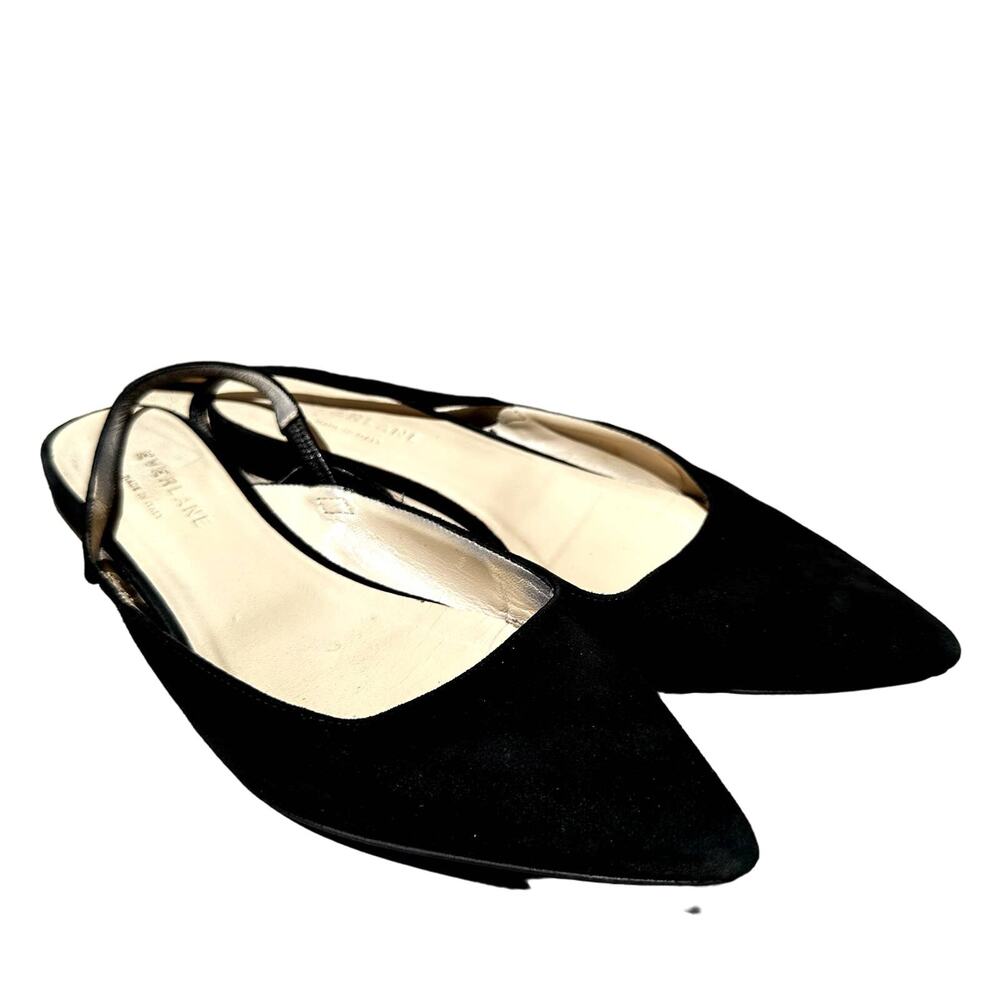 Everlane The Editor Slingback Flat Shoes Pointed Toe Suede Leather Black 6 View 3